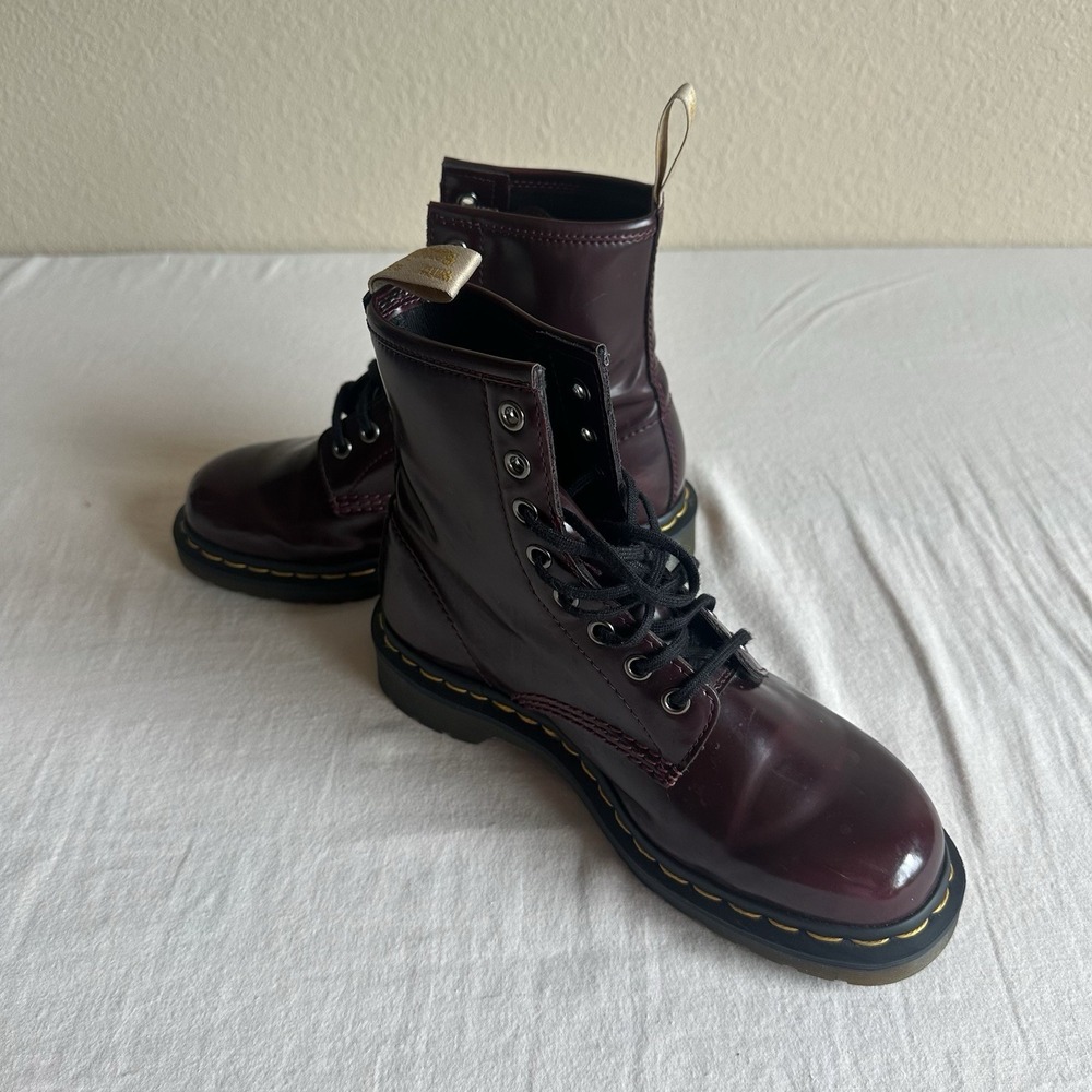 Dr. Martens Cherry Red Vegan Leather Combat Boots 23756 Men's Sz 6 Women's Sz 7
